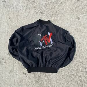 80s MTV Music Television Embroidered Button Up Bomber Jacket